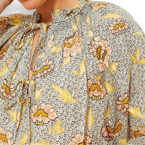 ULLA JOHNSON Kaitlyn Chrysanthemum Tie Neck Blouse Size 0 - Picture 9 of 13
